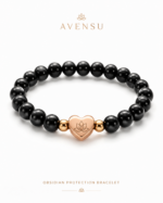 Obsidian Protection Bracelet by AVENSU with black crystal beads and rose gold lotus heart charm