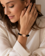 Obsidian Protection Bracelet worn on wrist with elegant neutral styling