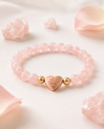 Rose Quartz Love Bracelet styled with rose quartz crystals