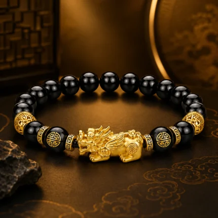 Golden Pixiu Abundance & Protection Feng Shui Bracelet detail view