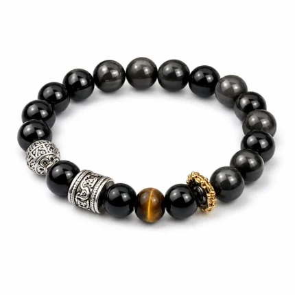 Obsidian Tiger Eye Strength & Protection Bracelet detail view