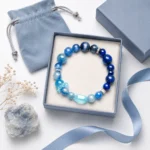 AVENSU blue crystal bracelet displayed in a premium blue gift box with pouch and ribbon