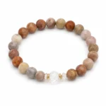 Mixed jasper grounding and balance bracelet with multicolor natural stone beads on white background