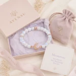 Moonstone intuition and new beginnings bracelet with AVENSU gift box pouch ribbon and meaning card