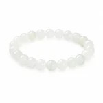 Pale green and white stone bead bracelet on a clean white background