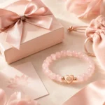 Rose quartz love and self-acceptance bracelet with pink gift box pouch and lotus meaning card