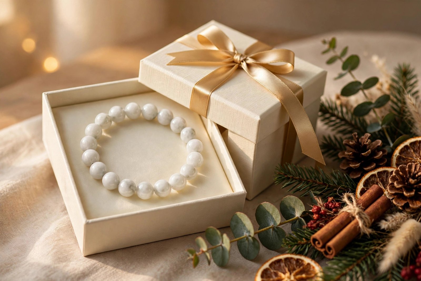 White jade bracelet in an elegant Christmas gift box